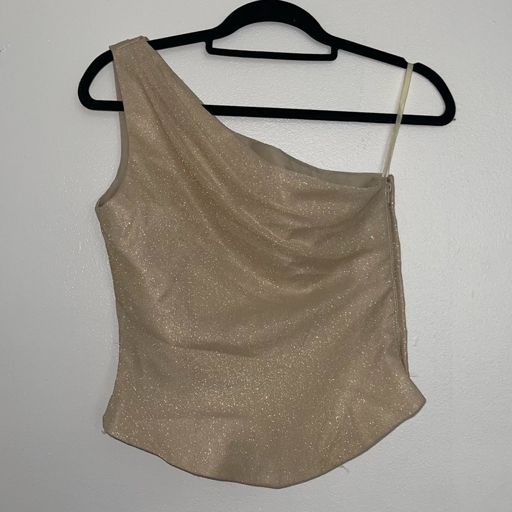 One shoulder glitter top